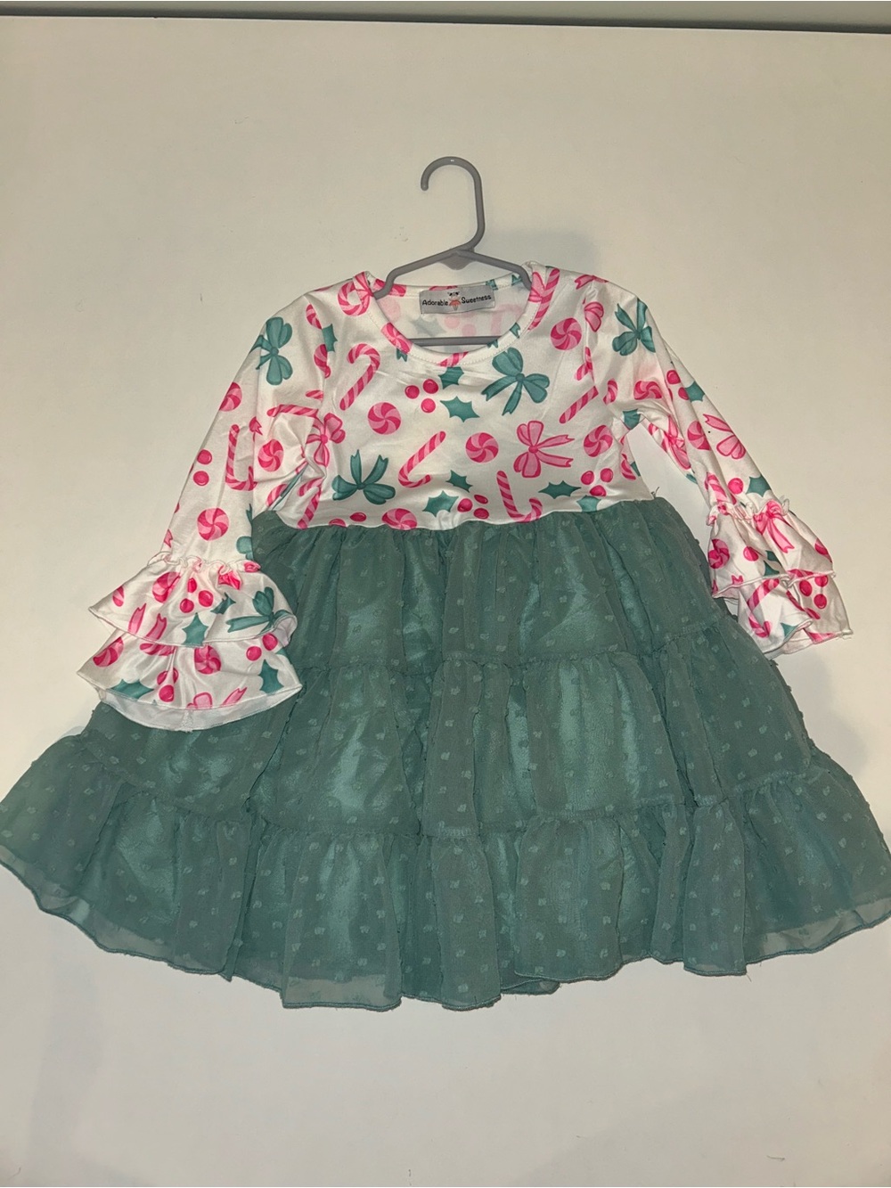 Holiday Candy Print Dress with Teal Tulle Skirt